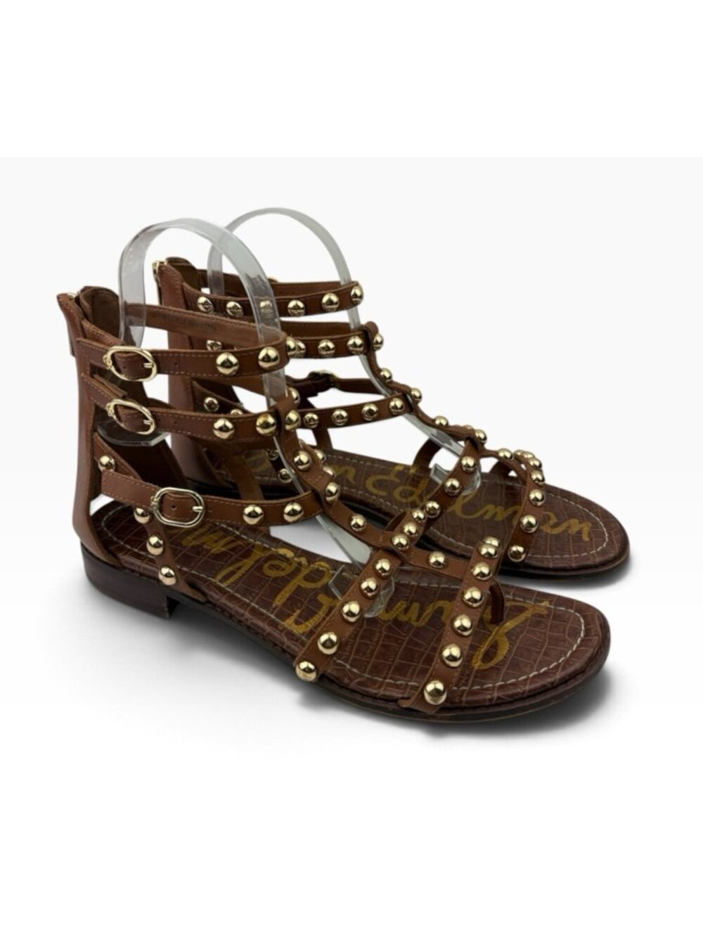 -Sam Edelman Estella Studded Flat Gladiator Sandal Womens 11 Brown Festival Flat